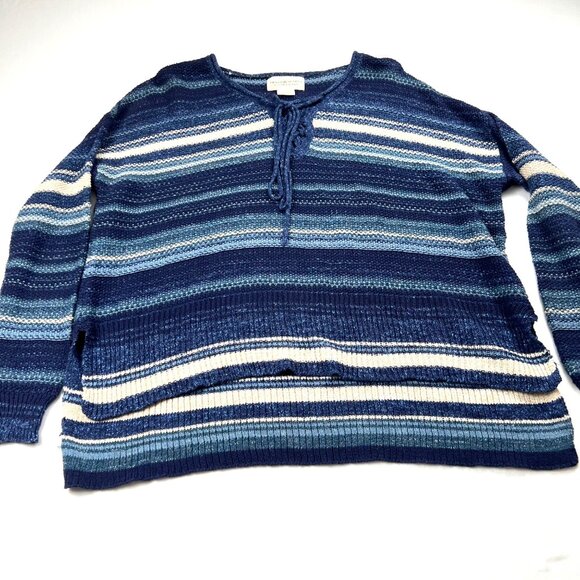 Denim & Supply Ralph Lauren Womens Striped Blue Cotton Knit Pullover Sweater S/P - Picture 2 of 8